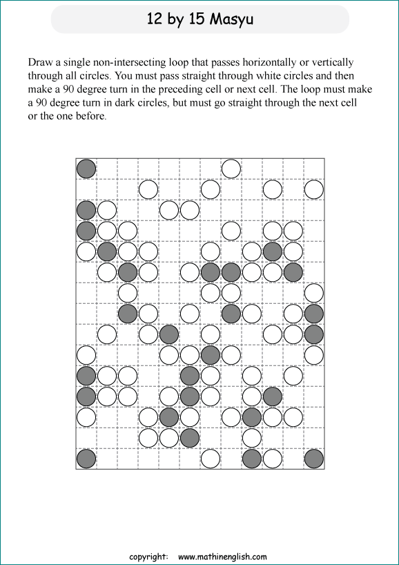 printable Japanese Masyu logic puzzle for kids and math students