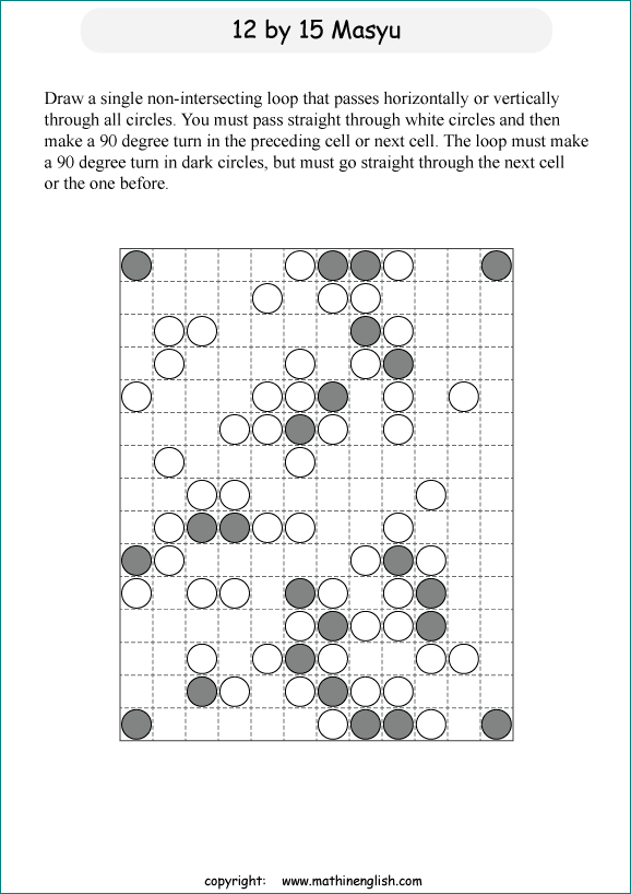 printable Japanese Masyu logic puzzle for kids and math students