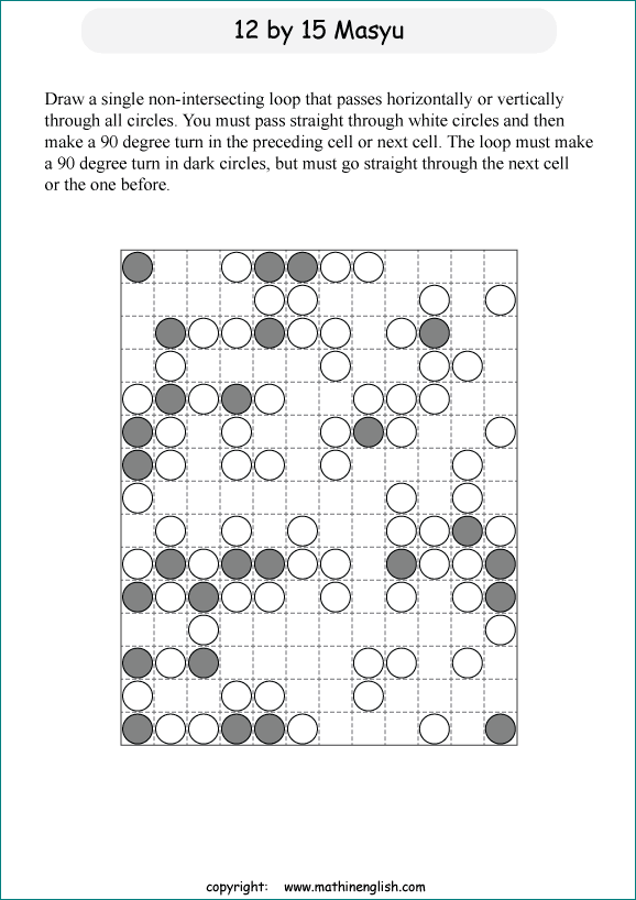 printable Japanese Masyu logic puzzle for kids and math students