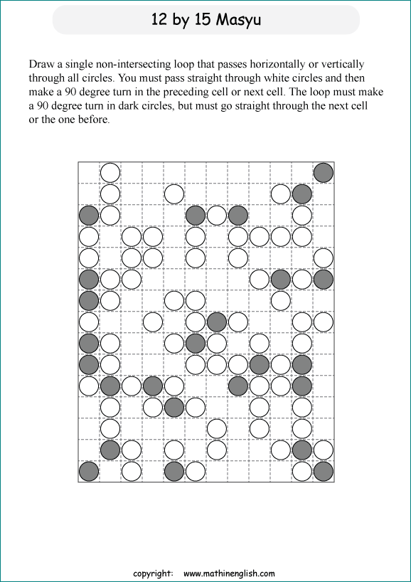 printable Japanese Masyu logic puzzle for kids and math students