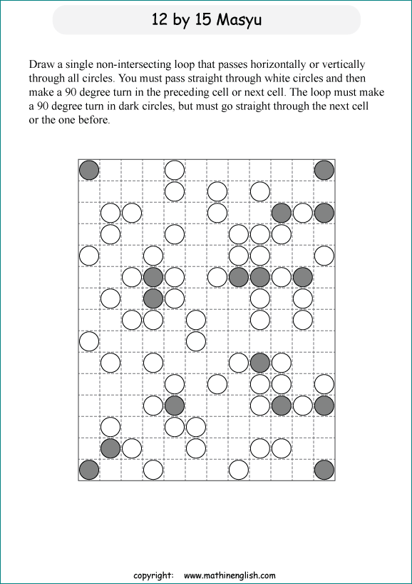 printable Japanese Masyu logic puzzle for kids and math students