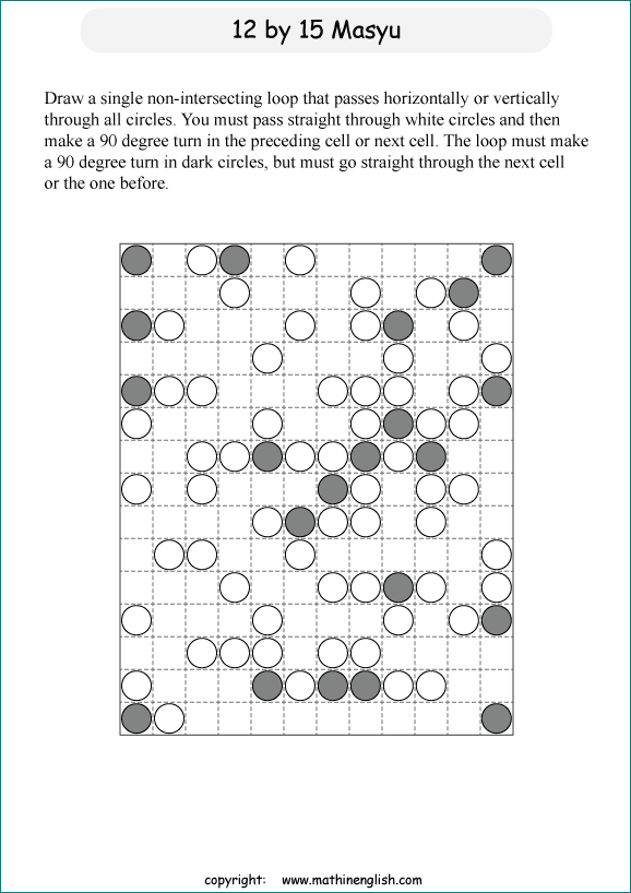 printable Japanese Masyu logic puzzle for kids and math students