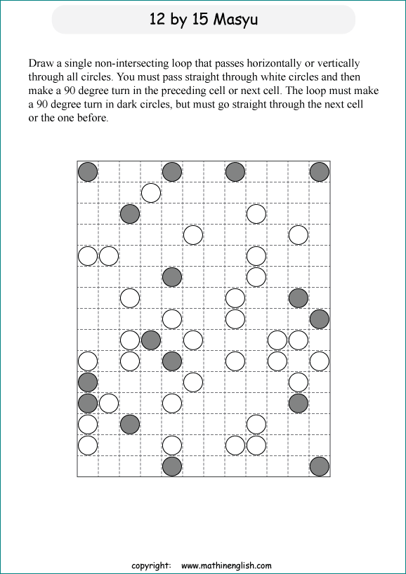 printable Japanese Masyu logic puzzle for kids and math students