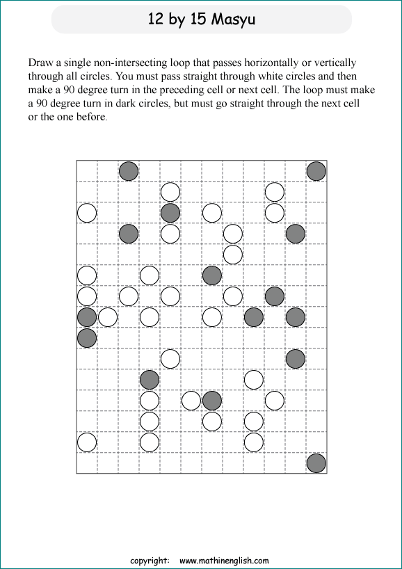 printable Japanese Masyu logic puzzle for kids and math students