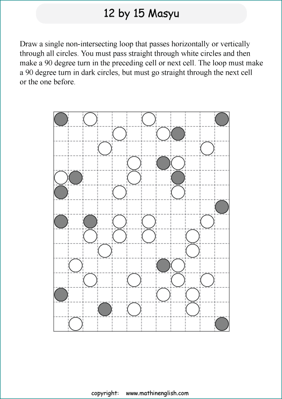 printable Japanese Masyu logic puzzle for kids and math students