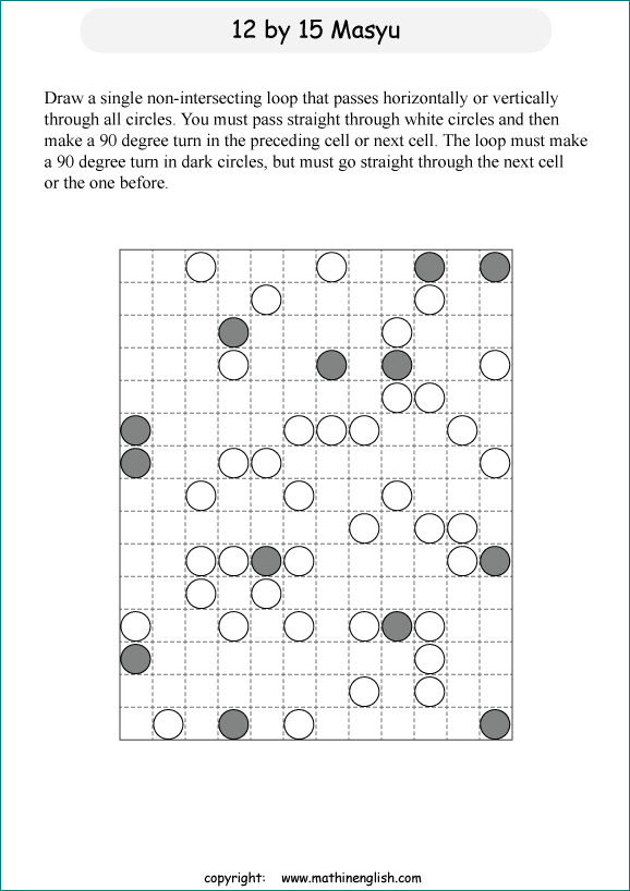 printable Japanese Masyu logic puzzle for kids and math students