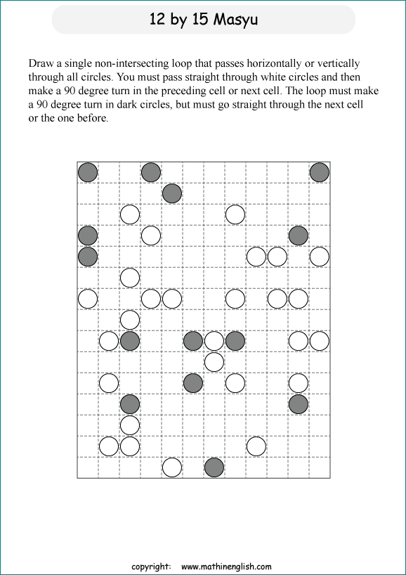 printable Japanese Masyu logic puzzle for kids and math students