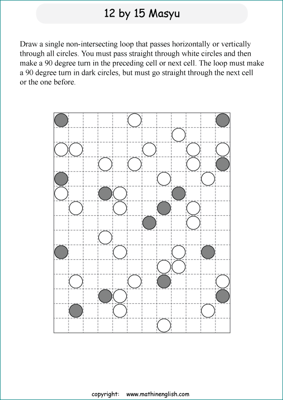 printable Japanese Masyu logic puzzle for kids and math students