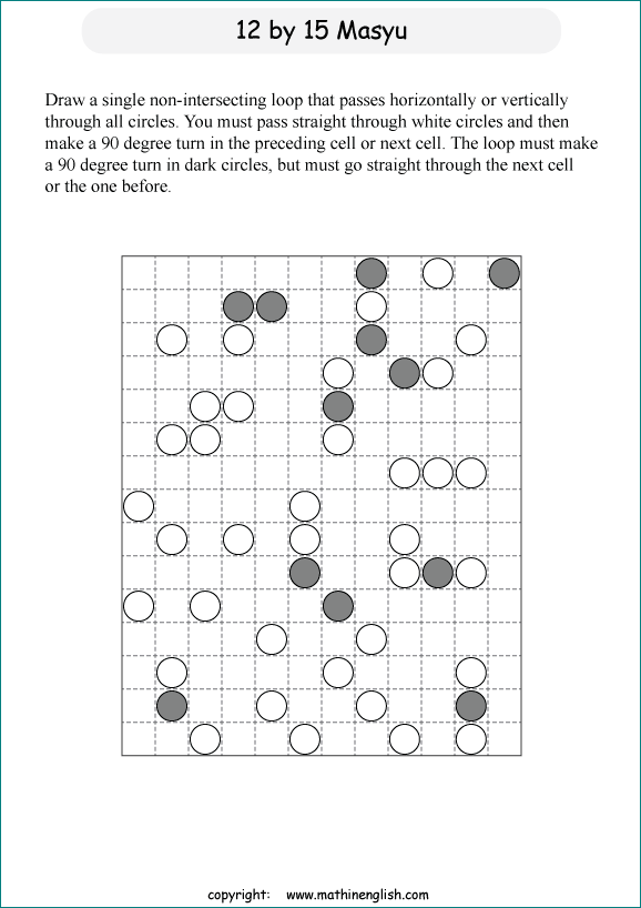 printable Japanese Masyu logic puzzle for kids and math students