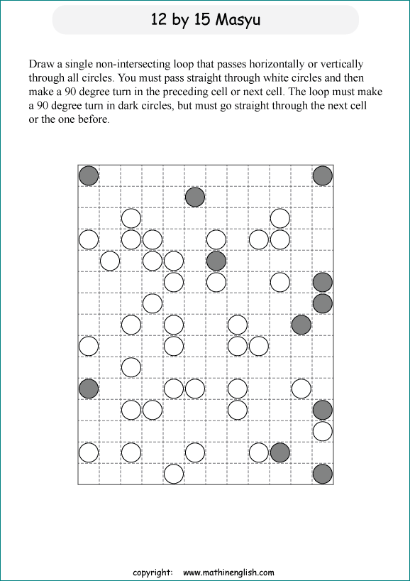 printable Japanese Masyu logic puzzle for kids and math students