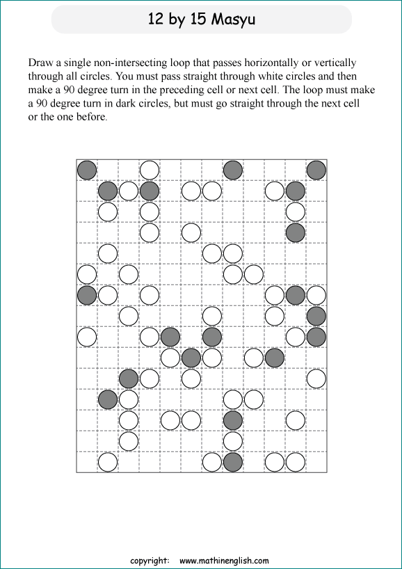 printable Japanese Masyu logic puzzle for kids and math students