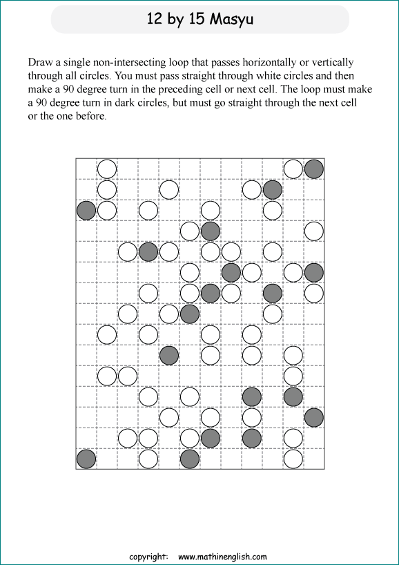 printable Japanese Masyu logic puzzle for kids and math students