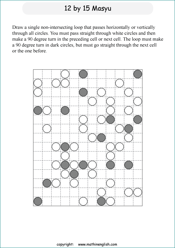 printable Japanese Masyu logic puzzle for kids and math students