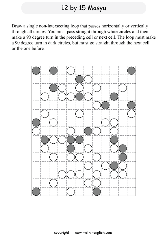 printable Japanese Masyu logic puzzle for kids and math students