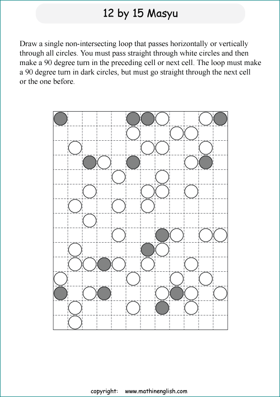 printable Japanese Masyu logic puzzle for kids and math students