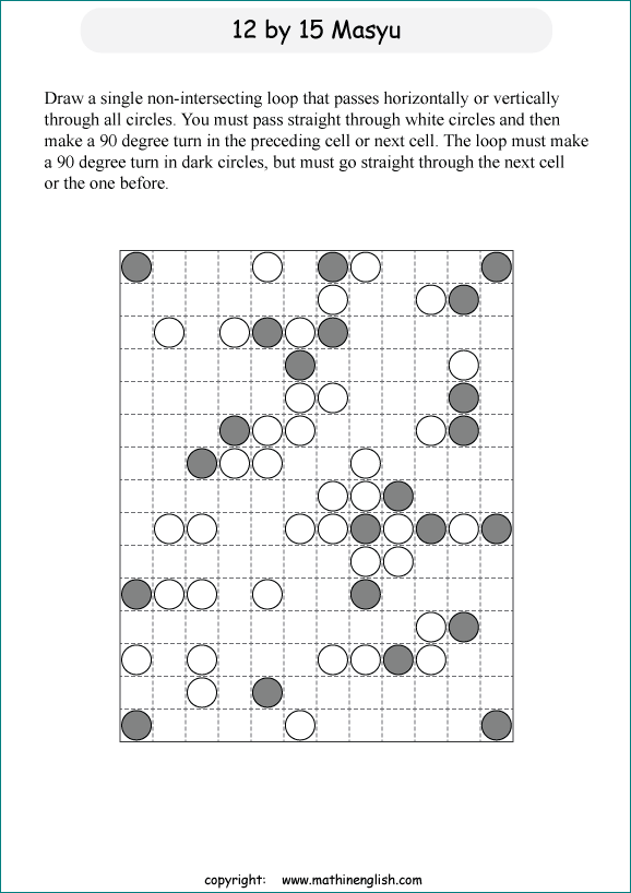 printable Japanese Masyu logic puzzle for kids and math students