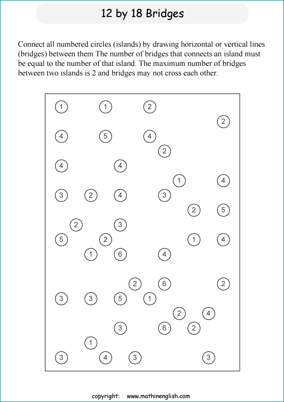 printable Building Bridges logic IQ puzzle for kids and math students