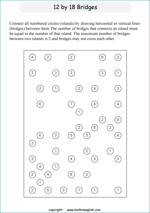 printable Building Bridges logic IQ puzzle for kids and math students