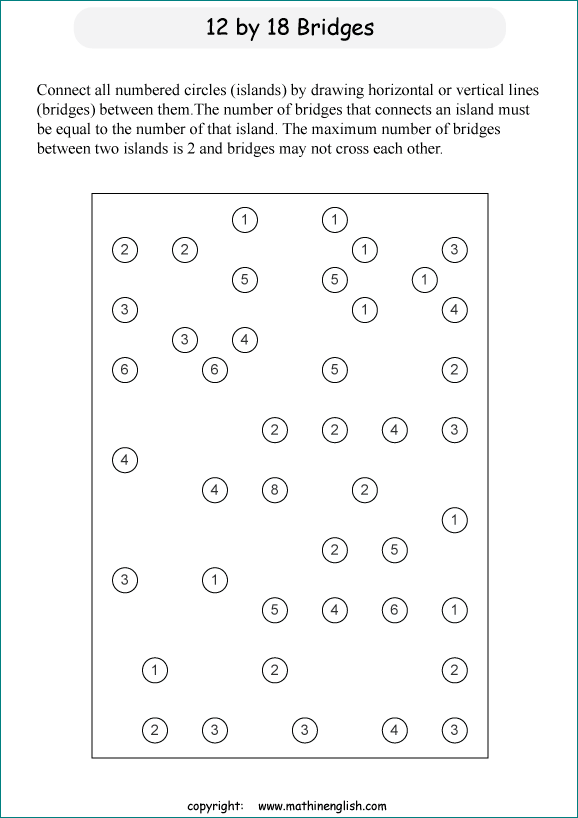 printable Building Bridges logic IQ puzzle for kids and math students