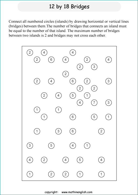 printable Building Bridges logic IQ puzzle for kids and math students