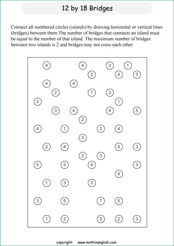 printable Building Bridges logic IQ puzzle for kids and math students