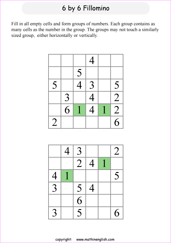 printable challenging Fillomino Japanese logic puzzle for kids