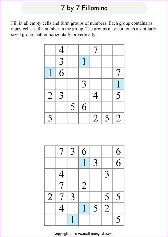 printable challenging Fillomino Japanese logic puzzle for kids