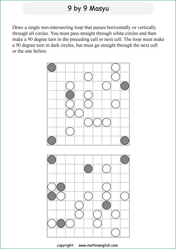 printable Japanese Masyu logic puzzle for kids and math students