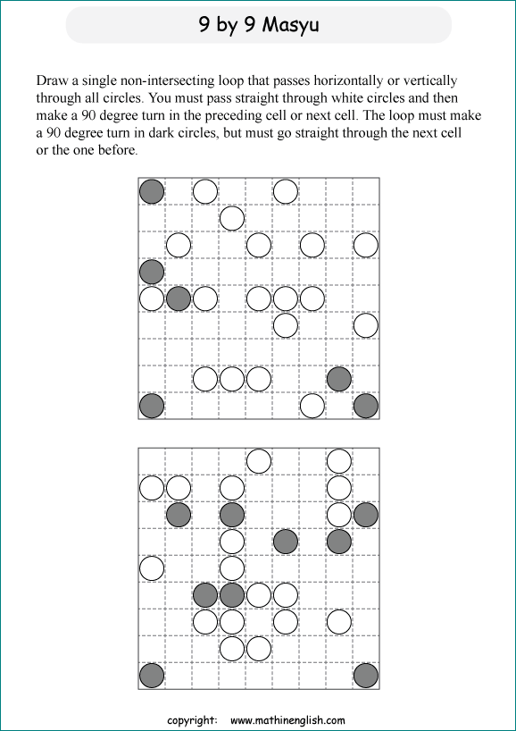 printable Japanese Masyu logic puzzle for kids and math students