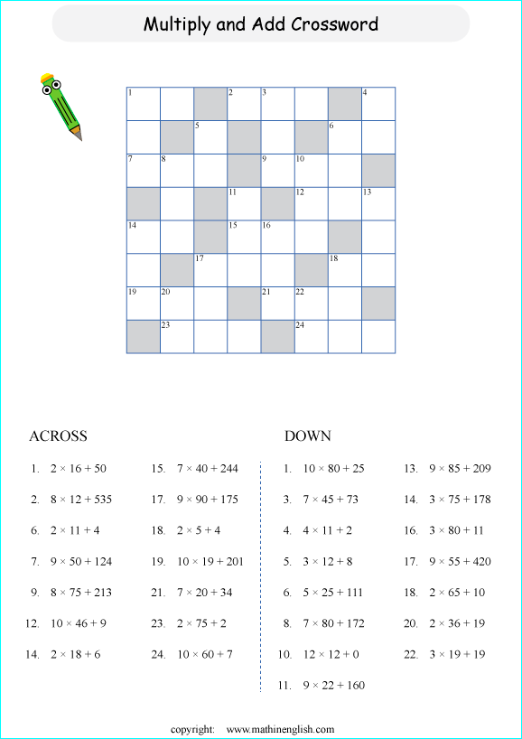 printable math crossword adding big numbers puzzle for kids