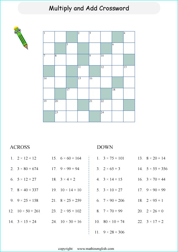 printable math crossword adding big numbers puzzle for kids