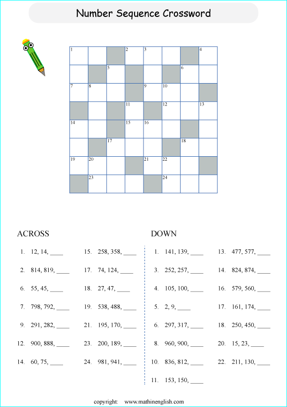 printable math crossword subtraction within 10,000 puzzle for kids