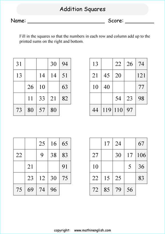 printable addition magic square puzzle for kids