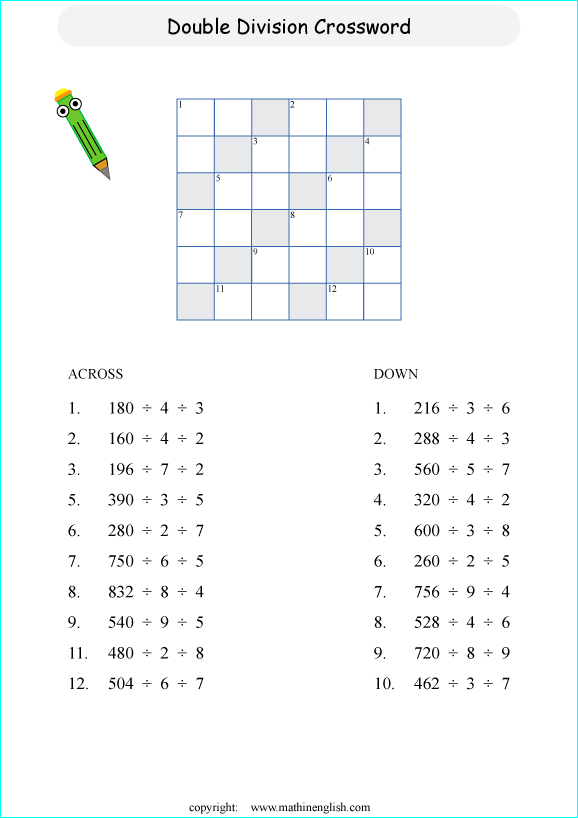 printable division crossword puzzle for kids