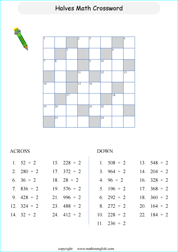 printable division crossword puzzle for kids