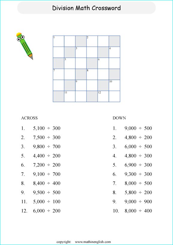 printable division crossword puzzle for kids