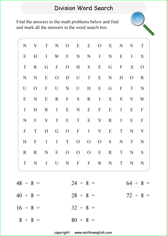 printable division word search puzzles for kids