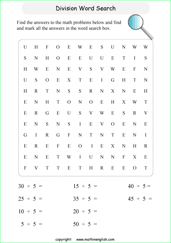 printable division word search puzzles for kids