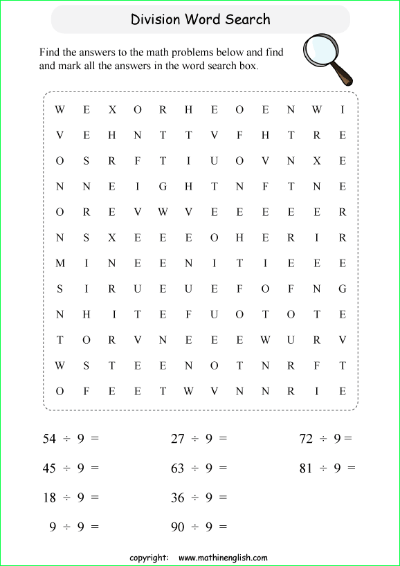 printable division word search puzzles for kids