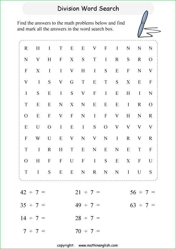 printable division word search puzzles for kids