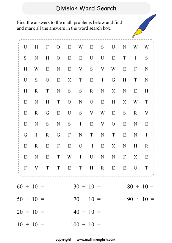 printable division word search puzzles for kids