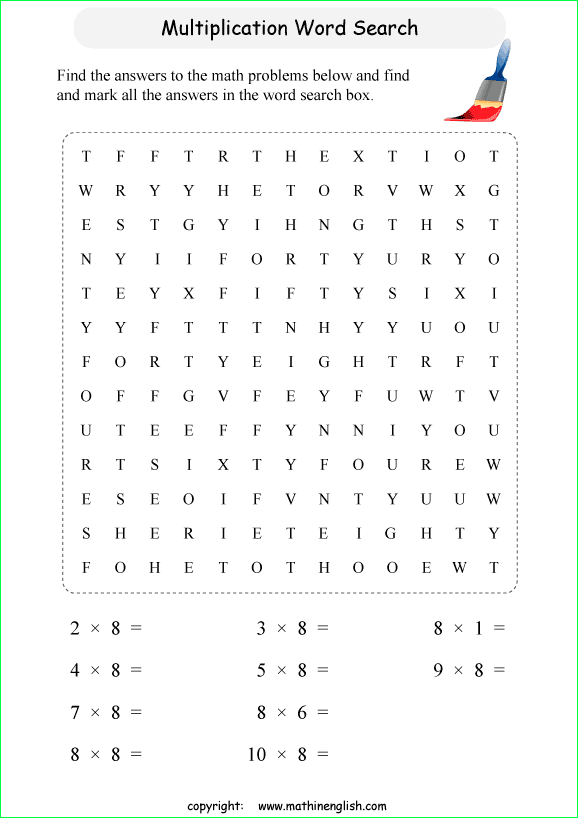 printable multiplication word search puzzles for kids