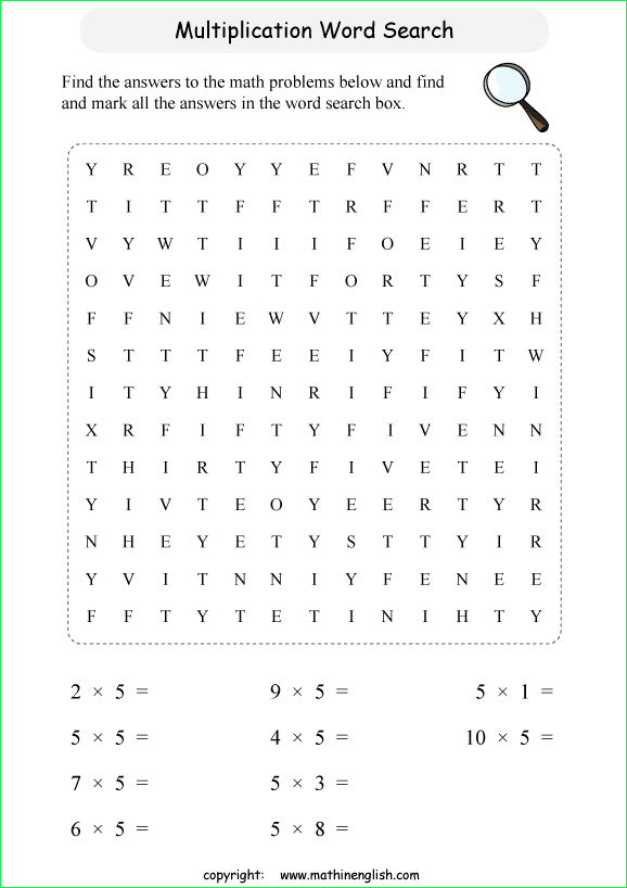 printable multiplication word search puzzles for kids