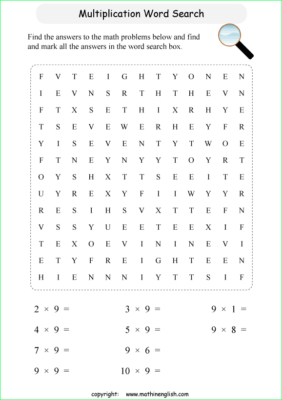 printable multiplication word search puzzles for kids