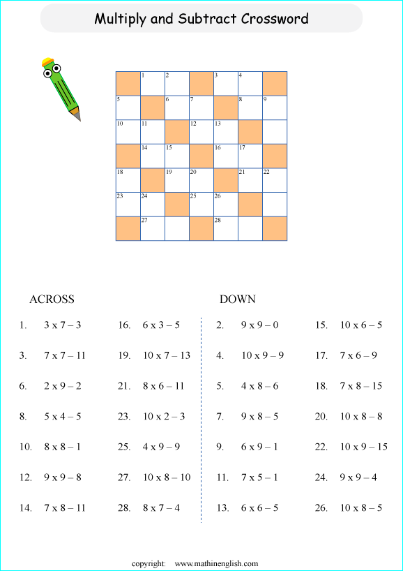 printable multiplication crossword puzzle for kids