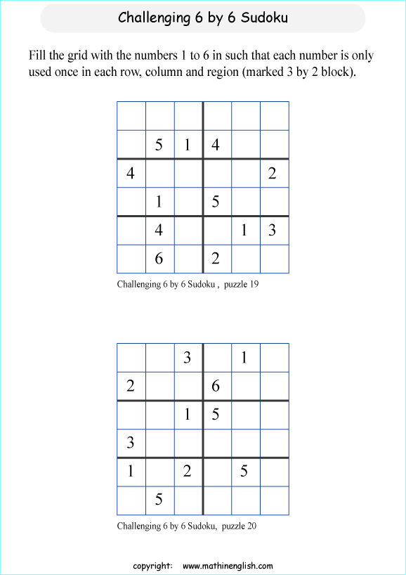 challenging 6 by 6 sudoky puzzle for kids