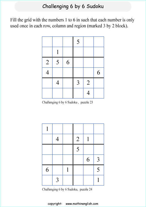 challenging 6 by 6 sudoky puzzle for kids