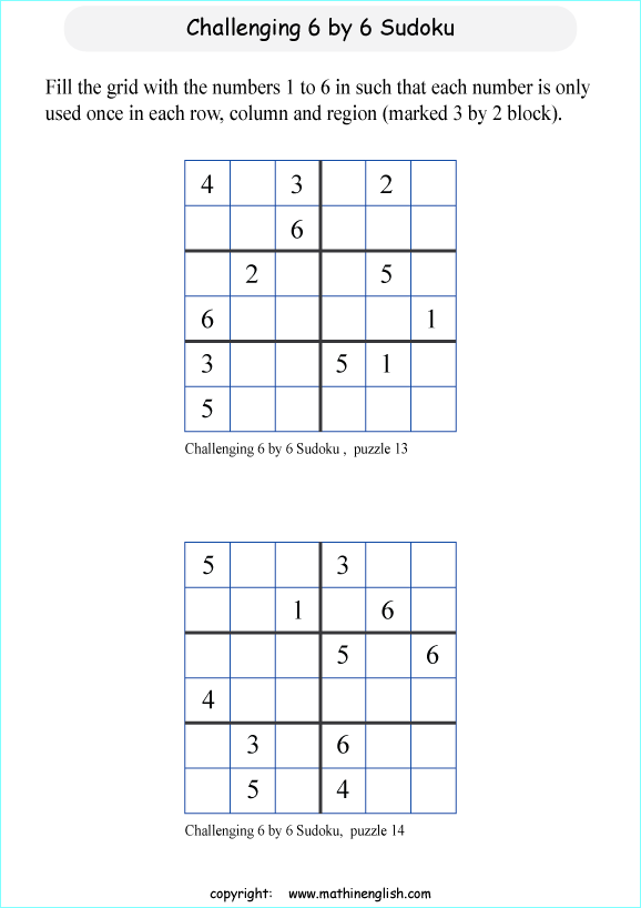 challenging 6 by 6 sudoky puzzle for kids