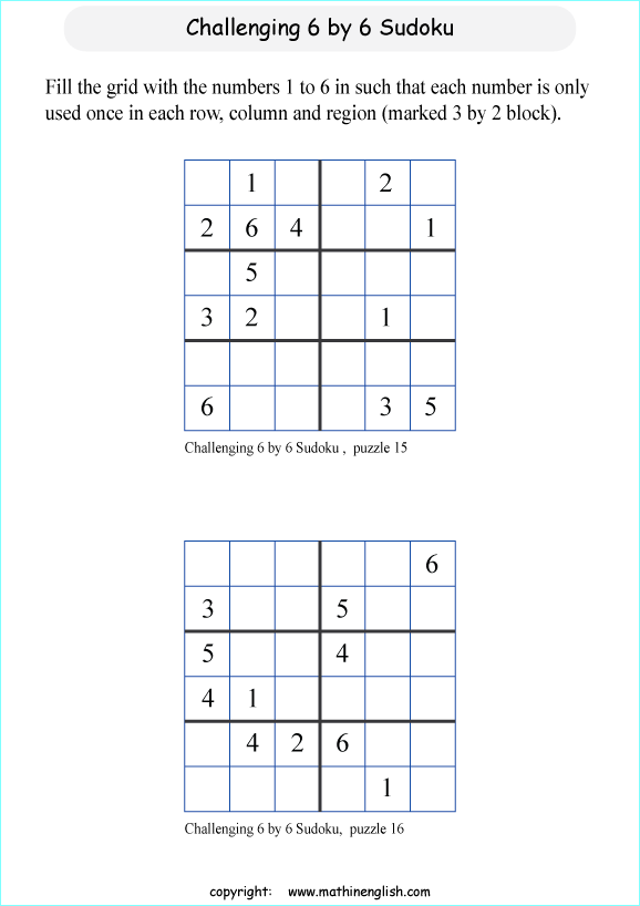 challenging 6 by 6 sudoky puzzle for kids