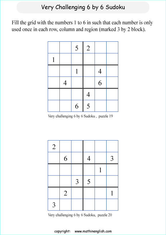 difficult 6 by 6 sudoky puzzle for kids